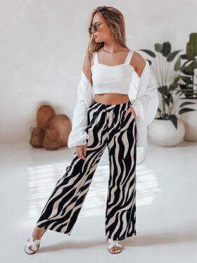 Dámske pruhované nohavice so širokými nohavicami ZEBRAVIBE UY2653 béžovo-čierne – FashionStreet XL