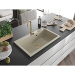 MEXEN/S MEXEN/S - Elix granitový drez 1-miska 800 x 500 mm, béžový, sifón zlatá 6527801005-69-G