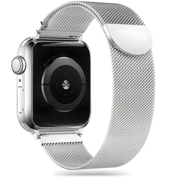 Tech-Protect MilaneseBand strieborná / Remienok milánsky ťah / pre Apple Watch Series 4-9, SE, Ultra 1 a 2 / 42/44/45/49 mm