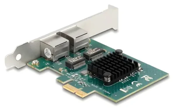 DeLock PCI Express x1 / Sieťová karta / 2x Gigabit LAN RJ-45 / šedá (88206)