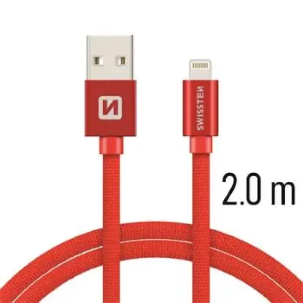 SWISSTEN TEXTILE dátový kábel USB - Lightning 2m červená (71523306)