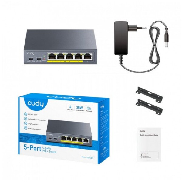 Cudy cudy Prepínač GS105P 5-Port Gigabit PoE+ Switch 36W