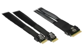 Inter-tech kábel SFF-8654 8i - 2x SFF-8654 4i čierny / Dátový kábel / PCIe 4.0 / 24 Gb/s / 0,7 m (88885662)