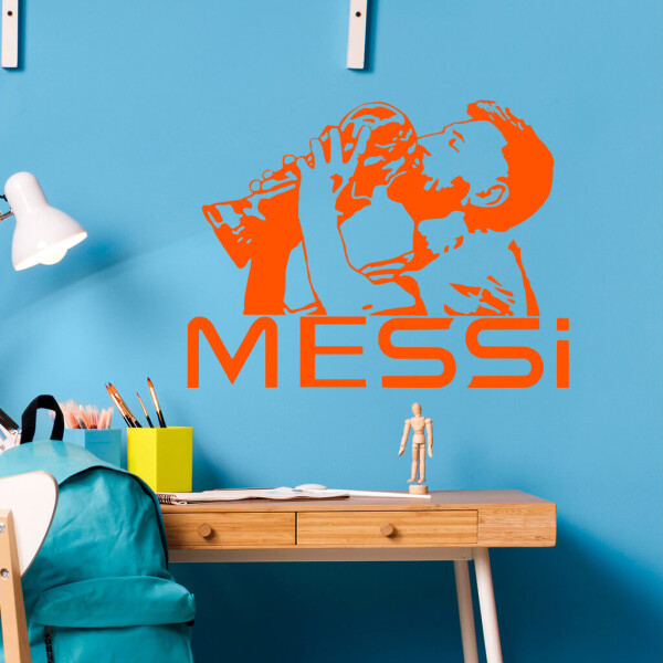 Veselá Stena Samolepka Lionel Messi pohár Farba: oranžová, Veľkosť: 60 x 45 cm