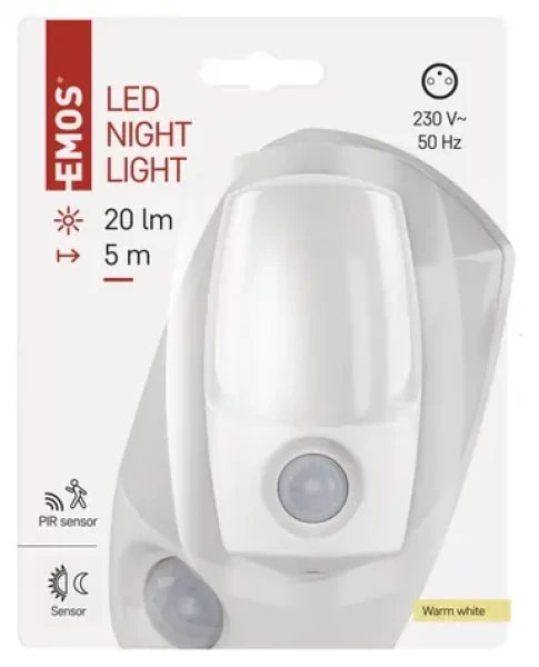 Emos P3318 / LED nočné svetlo / do zásuvky 230V / PIR čidlo / fotosenzor / 20 lm (1456000150)
