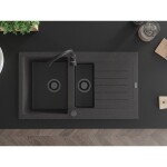 MEXEN/S MEXEN/S - Matias s granitový drez 1.5 s odkvapkávačom 900 x 505 mm, čierna kropenatá, + čierny sifón 6502901505-76-B