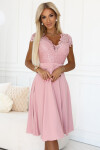 381-6 LINDA ľahké šifónové šaty s čipkovým výstrihom - BRUCE PINK XL
