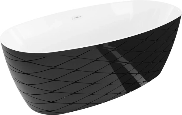 MEXEN - Olea voľne stojaca vaňa vzor 170 x 80, biela/čierna, bez krytky prepadu a zátky 52821708075-SS