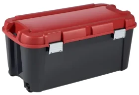 Keter Totem Storage Box 80l čierna / červená / Box na náradie / uzamykateľný / 2 kolieska / 79,5x39,5x37,1 cm (243757)