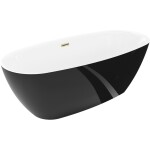 MEXEN/S - Luvo Slim voľne stojaca vaňa 170 x 75, biela/čierna, sifón a prepad zlatá 52801707575-50