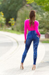 Sexy Jeanslook Leggings with floral print denimblue Einheitsgroesse