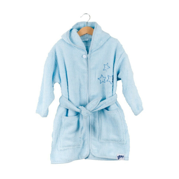 XKKO BIO Bavlnený župan Organic - Grey Stars, 12-24m, modrý