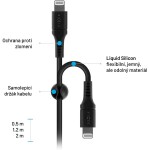 FIXED Liquid silicone Nabíjací a dátový kábel s konektormi USB-C/Lightning a podporou PD 1.2m čierna / MFI (FIXDLS-CL12-BK)