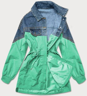 Světle modro-zelená dámská džínová denim bunda z různých spojených materiálů (PFFS12233) Barva: odcienie zieleni, Velikost: ONE SIZE