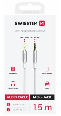 Swissten TEXTILE prepojovací audio kábel Jack 3.5mm (M) - Jack 3.5mm (M) 1.5m biela (73501216)