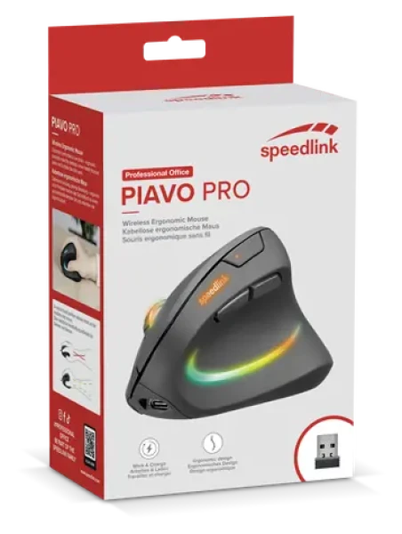 Speed Link PIAVO PRO / Vertikálna myš / Bezdrôtová / Dobíjacia / RGB podsvietenie (SL-630026-BK)