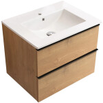 CERANO - Kúpeľňová skrinka Velora - dub medový, úchytka čierna + keramické umývadlo Todo - 71x55x46,5 CER-664945