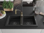 MEXEN/S MEXEN/S - Mario granitový drez 2-bowl vrátane batérie Aster, čierna/strieborná metalík 6504-73-73450-57-B