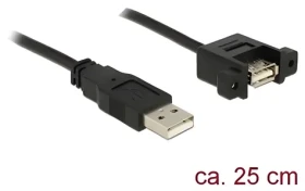 DeLock čierna / Montážny USB kábel / USB A (M) - USB A (F) / 0,25 m / USB 2.0 (85462)