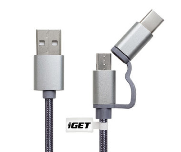 IGET G2V1 strieborná / USB kábel Micro USB amp; USB-C / 1m (G2V1)