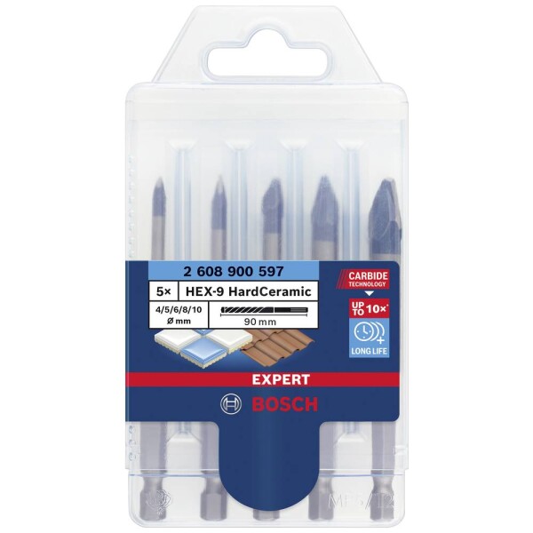 BOSCH EXPERT HEX-9 HardCeramic 4, 5, 6, 8, 10 mm - 2608900597 - 5-dielna súprava vrtákov