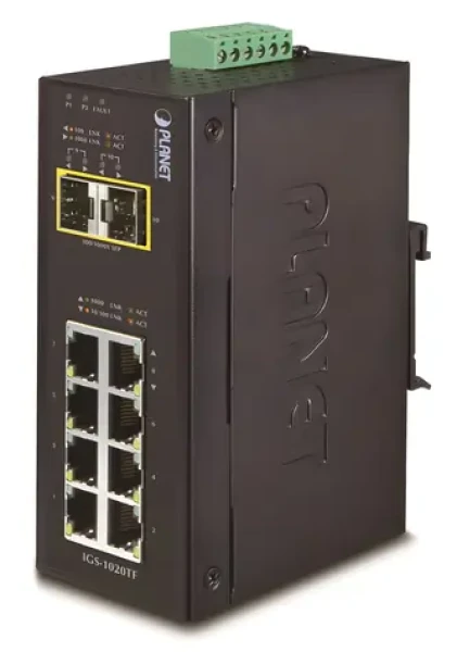Planet IGS-1020TF / Switch priemyselný / 8x 1Gb RJ-45 / 2x SFP / -40 až 75 ° C / IP30 (IGS-1020TF)