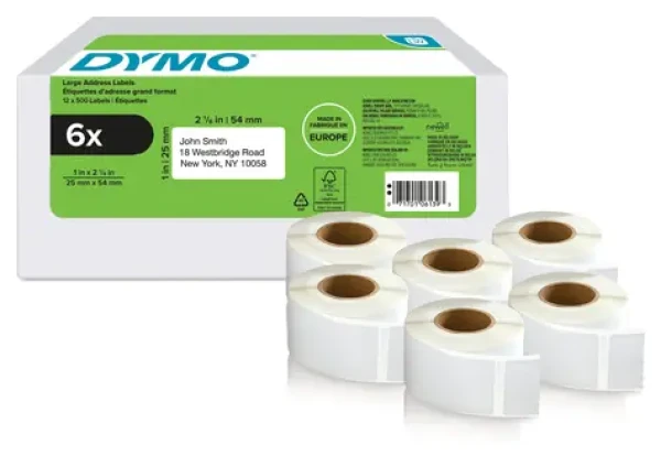 Dymo Papierové štítky 25x54mm / biele / pre spiatočnú adresu / 6x1000 ks (2177564)