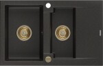 MEXEN/S MEXEN/S - Gaspar granitový drez 1.5 s odkvapkávačom 737 x 475 mm, čierny/zlatý metalik, zlatý sifón 6507731505-75-G
