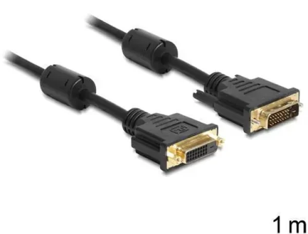 DeLock DVI-D 24+1 čierna / Predlžovací kábel / samec samica / 1 m / pozlátené konektory (83185)