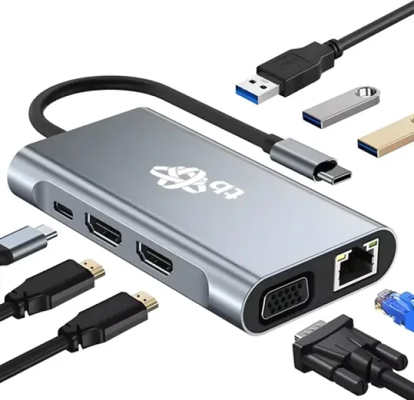 TB Touch USB-C húb 8v1 sivá / USB-C húb / 2x HDMI / 3x USB-A / VGA / RJ45 / PD (AKTBXVA8W1UHVRJ)