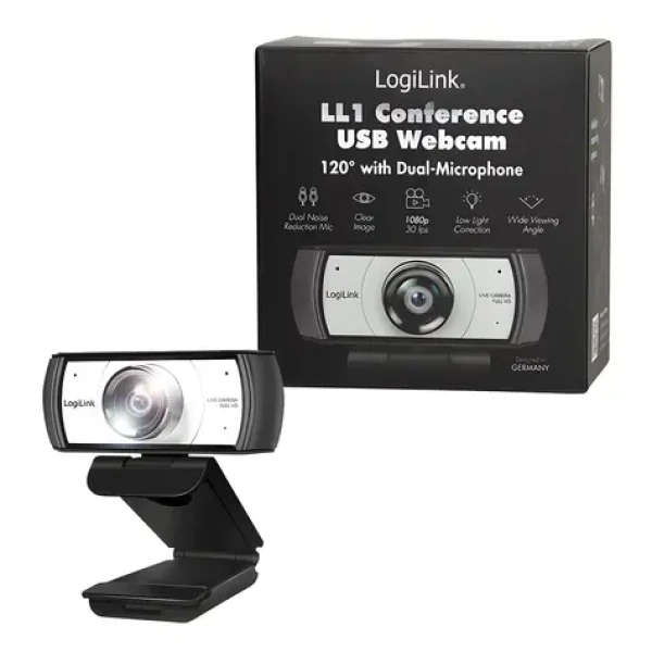Konferenčná kamera FHD širokouhlá 120 ° / Konferenčná kamera / USB 2.0 / 1920 x 1080 px / 30 fps / 2 mikrofóny (UA0377)