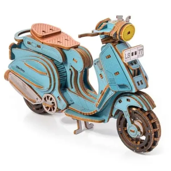 Little Story 3D drevená skladačka Sting Scooter modrý