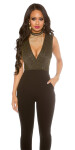 Sexy party-jumpsuit with glitter and v-neck black M