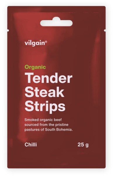 Vilgain Sušené steakové prúžky BIO – 3× chilli 25 g