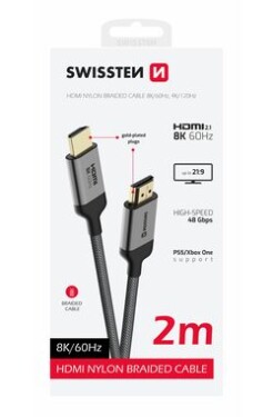 Swissten Kábel HDMI 2.1 (M) - HDMI 2.1 (M) 2m čierna / 48 Gbps / 8K / 60Hz / pozlátené kontakty (75501201)