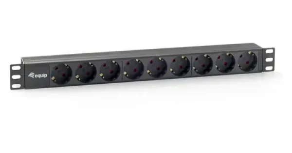 Equip 19" čierna / Zásuvkový panel / 1U / 9x Schuko / 16 A / plast (333282)