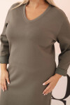 Dámske Plus veľkosť maslo V-neck sukňa s rukávmi khaki UNI