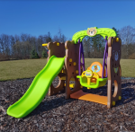 Mamido Detská hojdačka šmykľavka basketbalový kôš 3v1 medveď