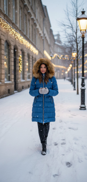 Dámska prešívaná bunda s kapucňou W701 petrol - MHM XXL Modrá