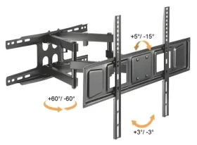 Brateck LPA63-466 čierna matná / Výsuvný polohovateľný nástenný držiak pre TV 37"-80" / nosnosť 40 kg / VESA 600x400 (BRLPA63466)