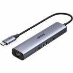 Ugreen CM475 Dokovacia stanica šedá / 1x USB-C / 3x USB-A / 1x RJ45 (6957303829323)