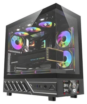 DarkFlash DS950V čierna / Počítačová skriňa / ATX / IPS displej / 270 ° panel / 6x ventilátor (DS950 SCRN BLK +6F)