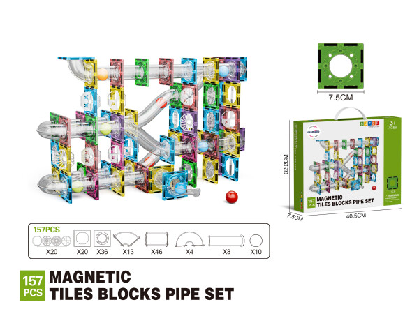Mamido Mamido Farebná magnetická stavebnica guľôčková dráha 157 dielov MT1468