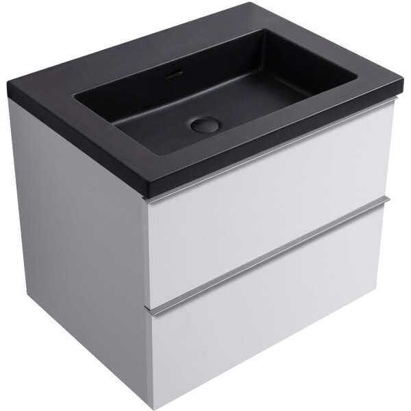 CERANO - Kúpeľňová skrinka Velora - biela matná, úchytka chróm + umývadlo z lit. mramoru Ovo - čierna matná - 70,5x58x46,5 CER-979946