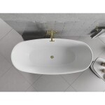 MEXEN/S - Luvo Slim voľne stojaca vaňa 170 x 75, biela, sifón a prepad zlatá 52801707500-50