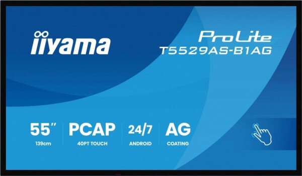 Iiyama Monitor 55 cali T5529AS-B1AG VA,4K,HDMIx2,USB-C,RJ45,2x10W,WiFi, Android 14, Signal FailOver, Whiteboard, iiSignage2 (CMS), IIYAMA