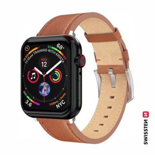 Swissten Kožený remienok pre Apple Watch 42/44/45/49mm hnedo-strieborná / strieborná spona a strieborné pútko (46000814)