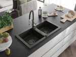 MEXEN/S MEXEN/S - Mario granitový drez 2-bowl vrátane batérie Aster, čierna/zlatá metalik 6504-75-73450-07-B