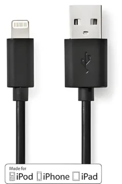 Nedis 1 m čierna / Dátový kábel / USB-A (M) - Lightning (M) / USB 2.0 / 480 Mbps (CCGW39300BK10)