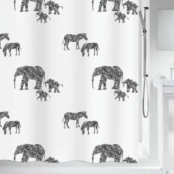 Spirella SERENGETI biely / Sprchový záves / motív zvieratá / polyester / 180 x 200 cm